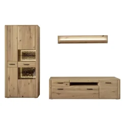 Wohnen Wohnzimmerschränke|Wohnwände*Wohnzimmer Möbelset in Asteiche Hell - Jevedaz (dreiteilig)