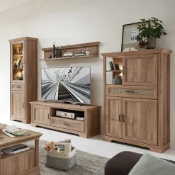 Wohnen Wohnwände|Wohnwand*Wohnzimmer Möbelset in Eiche NB - Barack (vierteilig)