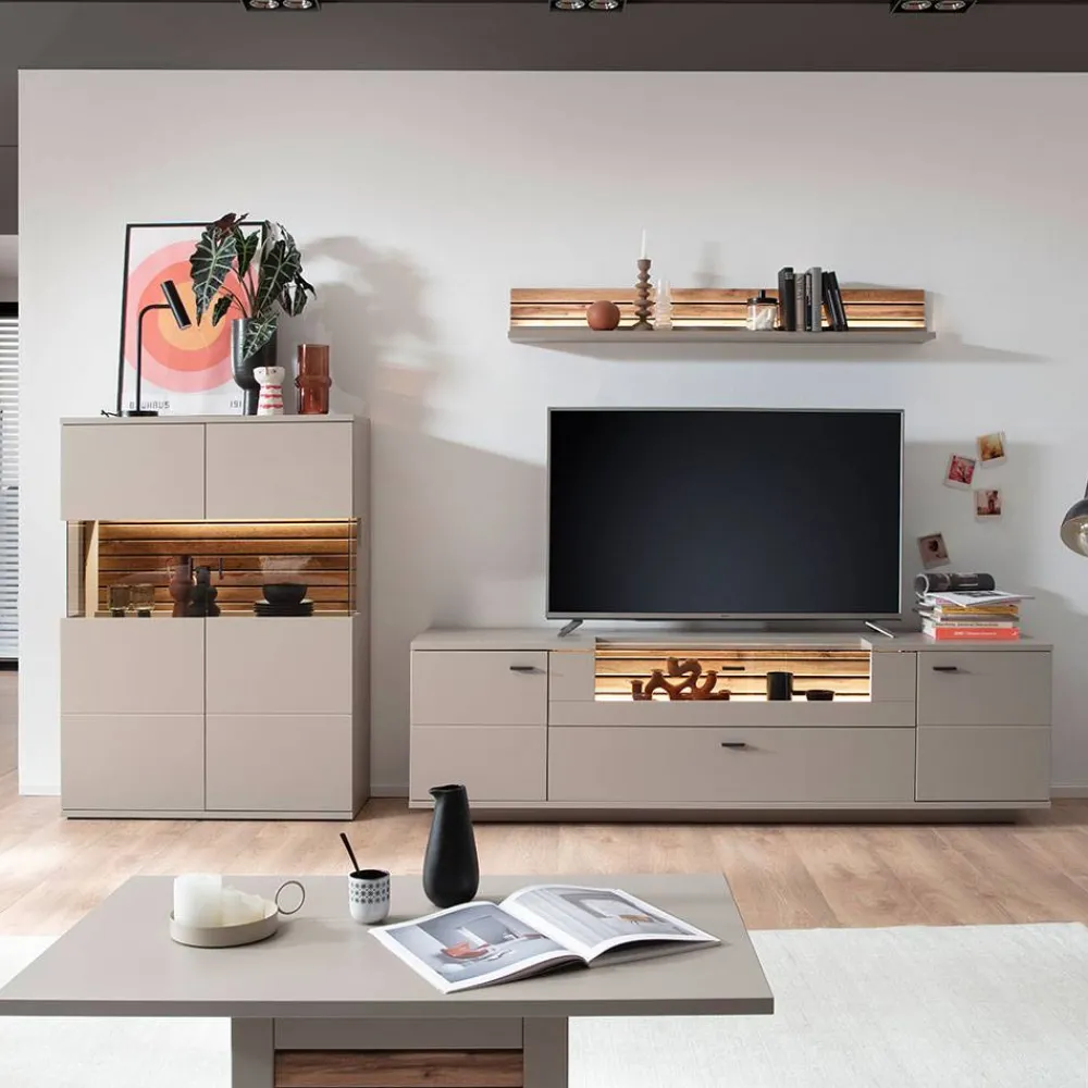 Wohnen Wohnzimmer Möbelset in Grau - Teorina (dreiteilig)