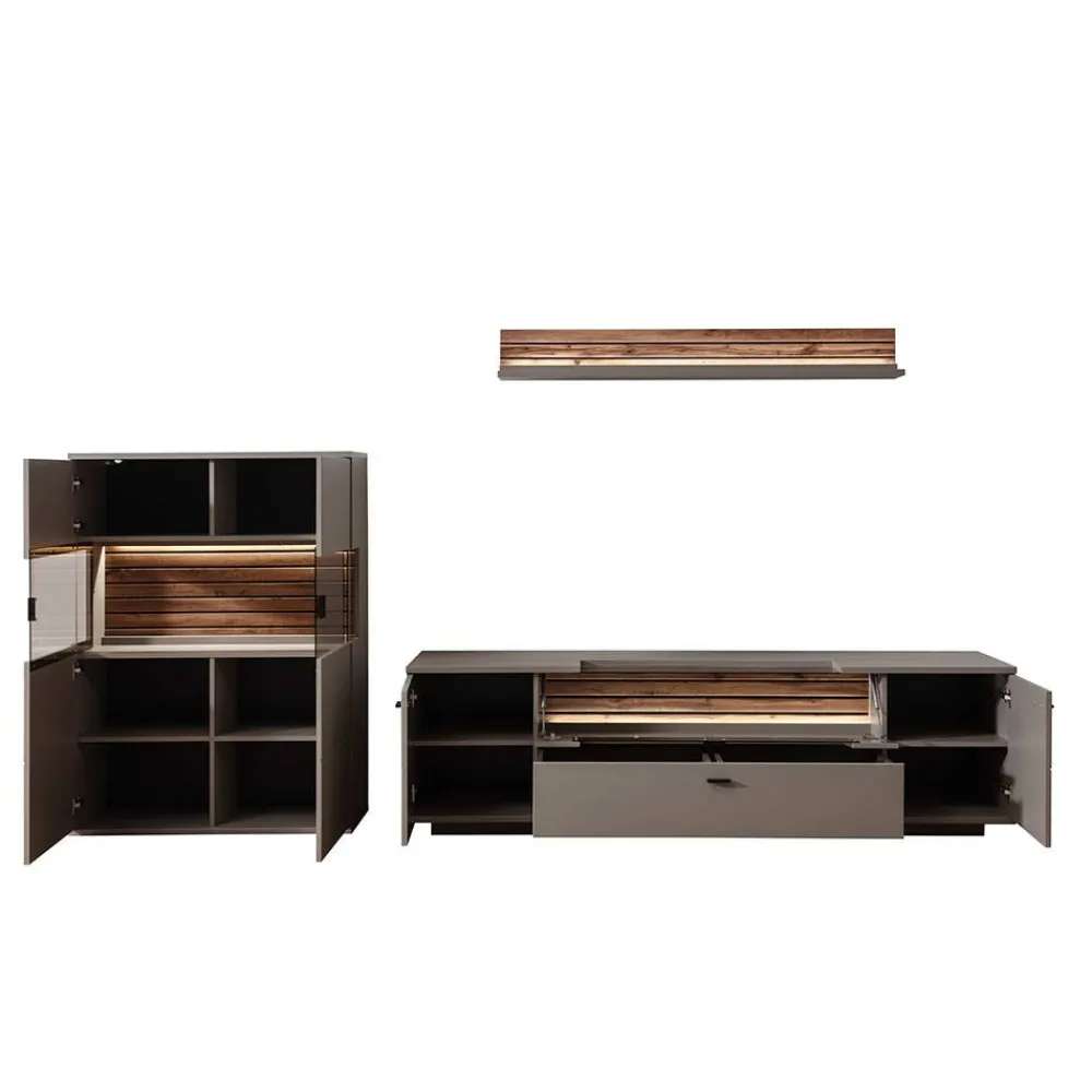 Wohnen Wohnzimmer Möbelset in Grau - Teorina (dreiteilig)