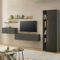 Wohnen Wohnzimmer Schrank Kombi in Anthrazit - Ahilav (sechsteilig)