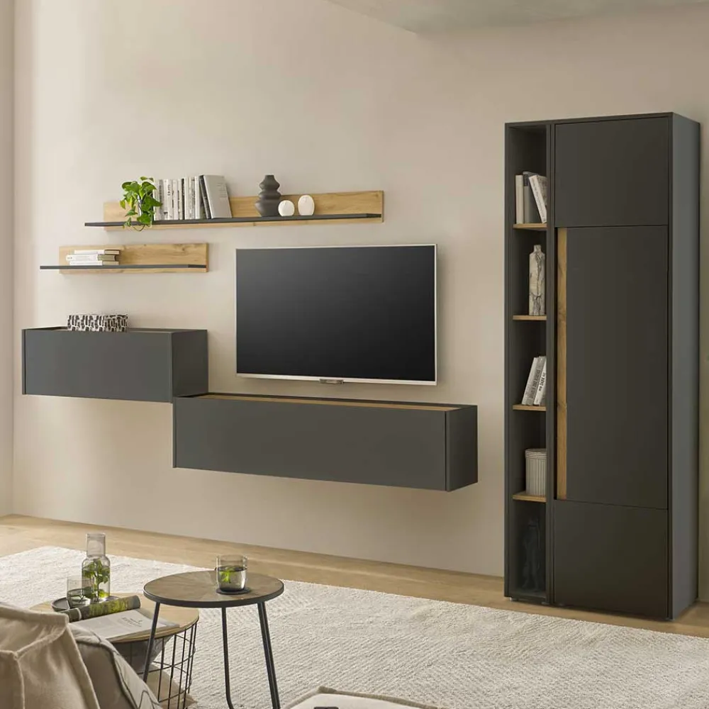 Wohnen Wohnzimmer Schrank Kombi in Anthrazit - Ahilav (sechsteilig)
