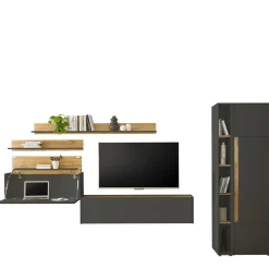 Wohnen Wohnzimmer Schrank Kombi in Anthrazit - Ahilav (sechsteilig)