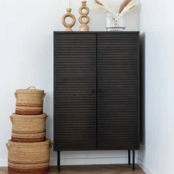 Wohnen Retro Möbel|Wohnzimmerschränke*Wohnzimmer Schrank mit dunklem Furnier in Braun - Wega