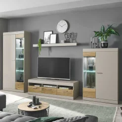 Wohnen Wohnzimmer Schrank Set in Hellgrau & Zinneiche - Lioscas (vierteilig)