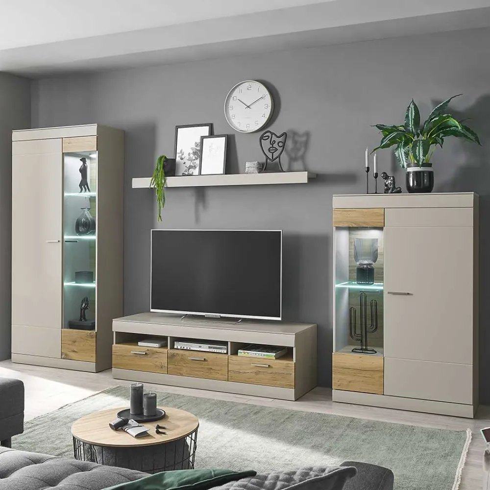 Wohnen Wohnzimmer Schrank Set in Hellgrau & Zinneiche - Lioscas (vierteilig)
