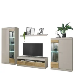 Wohnen Wohnzimmer Schrank Set in Hellgrau & Zinneiche - Lioscas (vierteilig)