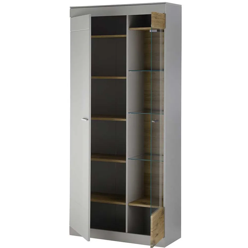 Wohnen Wohnzimmer Schrank Set in Hellgrau & Zinneiche - Lioscas (vierteilig)