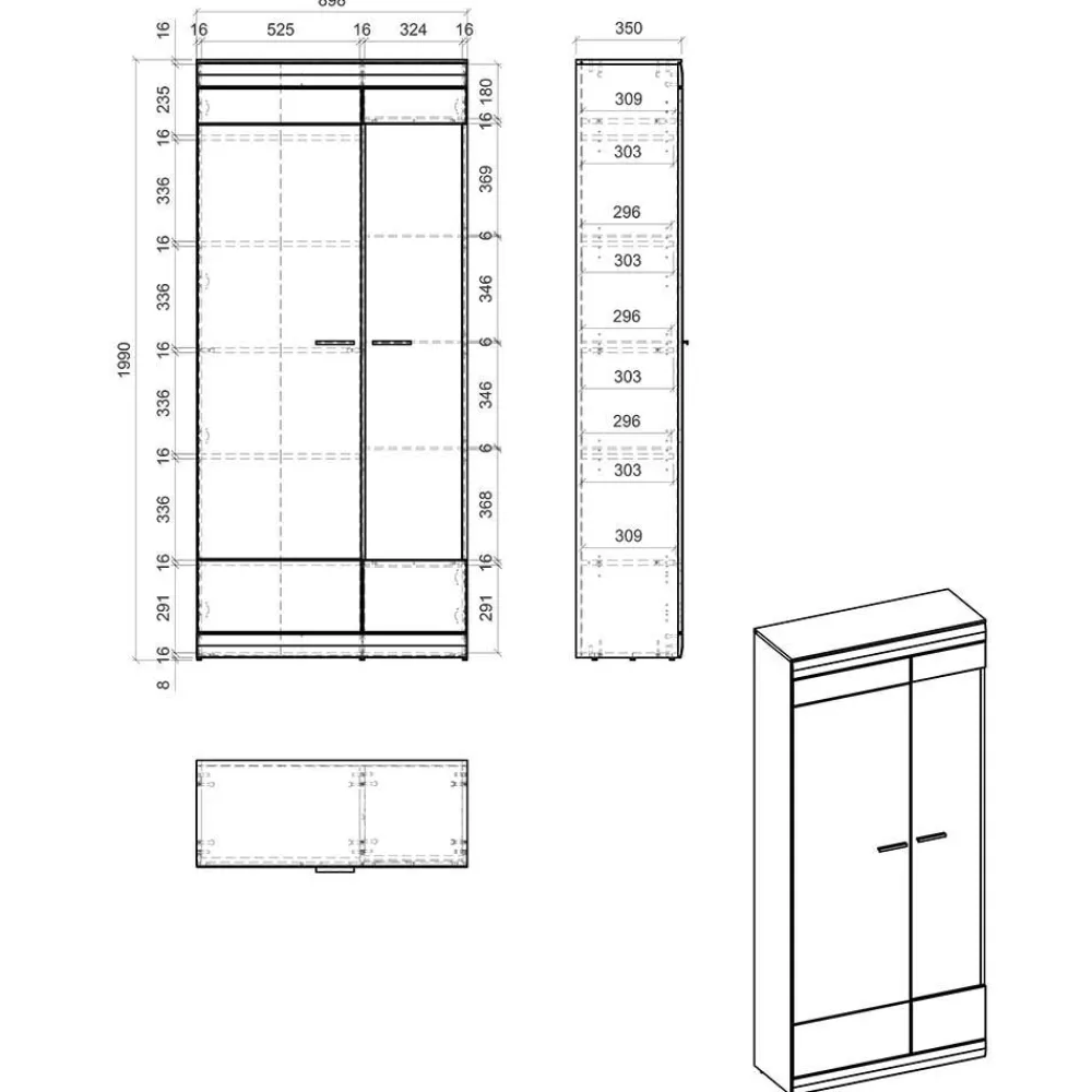 Wohnen Wohnzimmer Schrank Set in Hellgrau & Zinneiche - Lioscas (vierteilig)