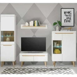 Wohnen Wohnwände|Wohnwand*Wohnzimmer Schrankset im Skandi Design - Ginko (vierteilig)