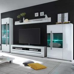 Wohnen Wohnzimmer Schrankwand Eila in Hochglanz Weiß (vierteilig)
