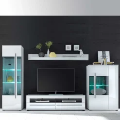 Wohnen Wohnzimmer Schrankwand Eila in Hochglanz Weiß (vierteilig)