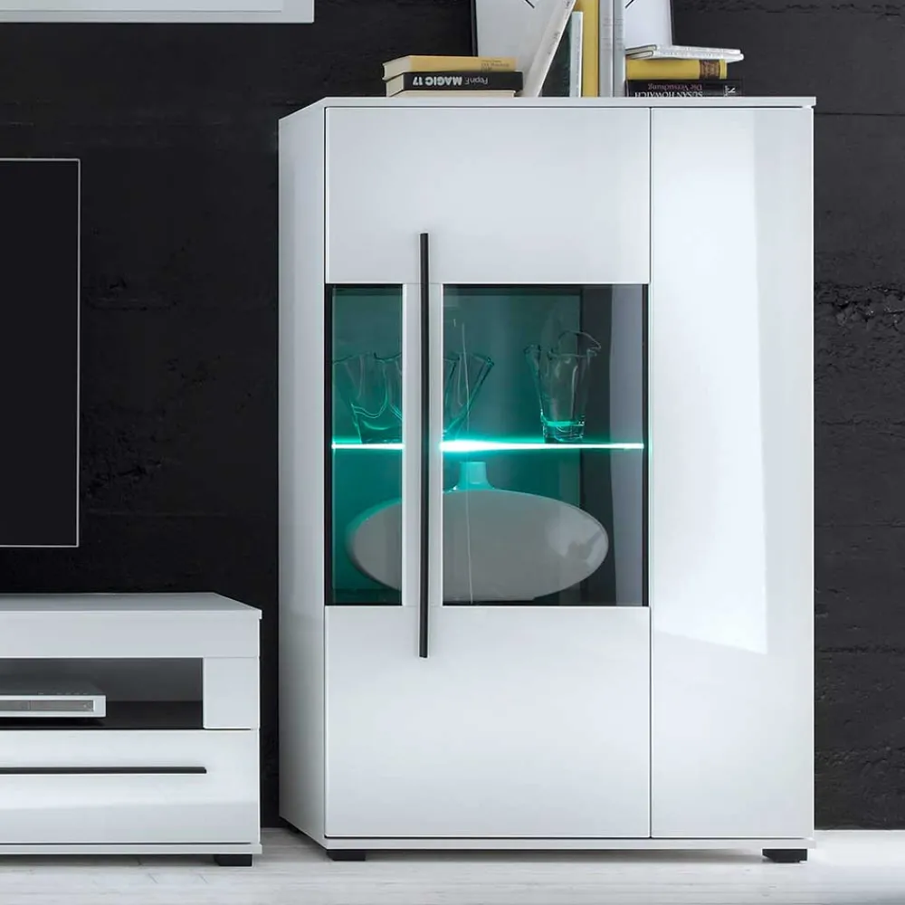 Wohnen Wohnzimmer Schrankwand Eila in Hochglanz Weiß (vierteilig)