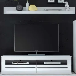 Wohnen Wohnzimmer Schrankwand Eila in Hochglanz Weiß (vierteilig)