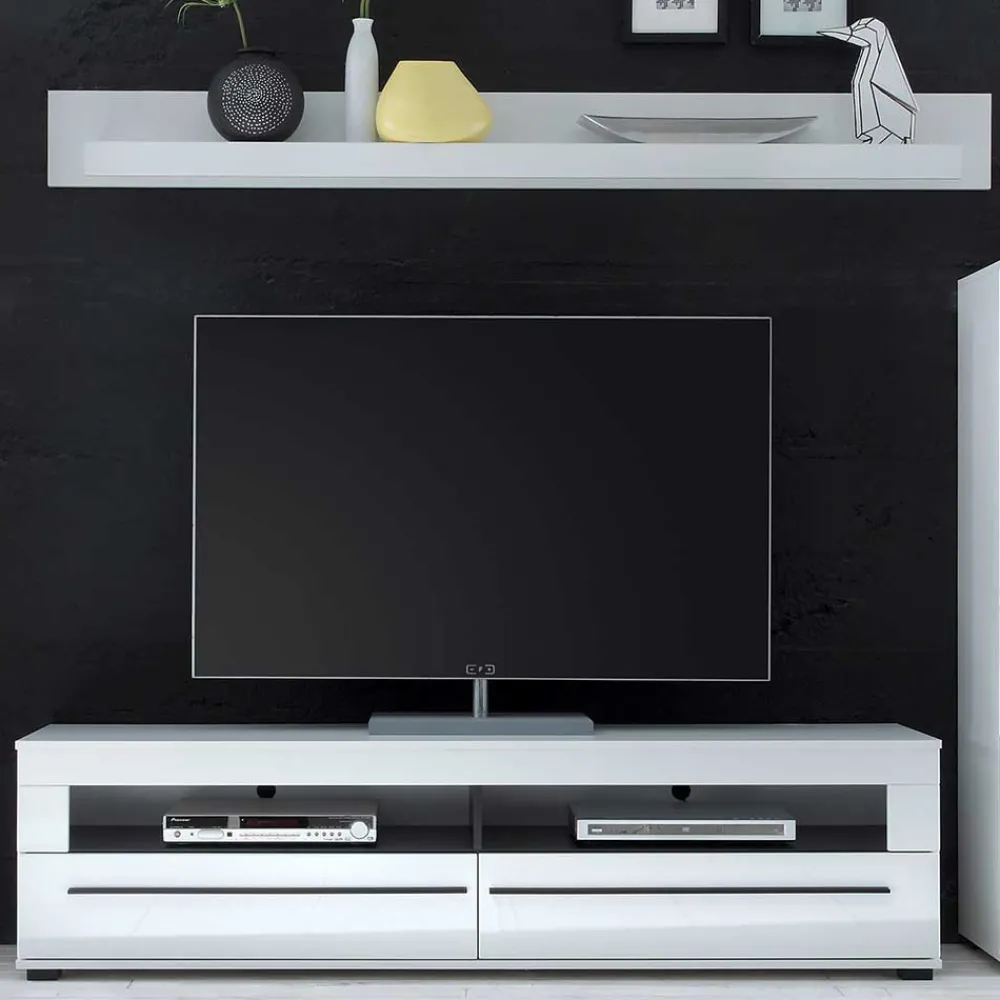 Wohnen Wohnzimmer Schrankwand Eila in Hochglanz Weiß (vierteilig)