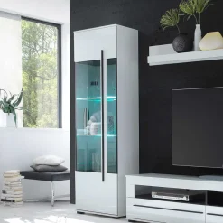 Wohnen Wohnzimmer Schrankwand Eila in Hochglanz Weiß (vierteilig)