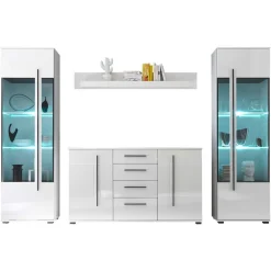 Wohnen Designermöbel|Wohnwände*Wohnzimmer Schrankwand Jetongos in Weiß Hochglanz (vierteilig)