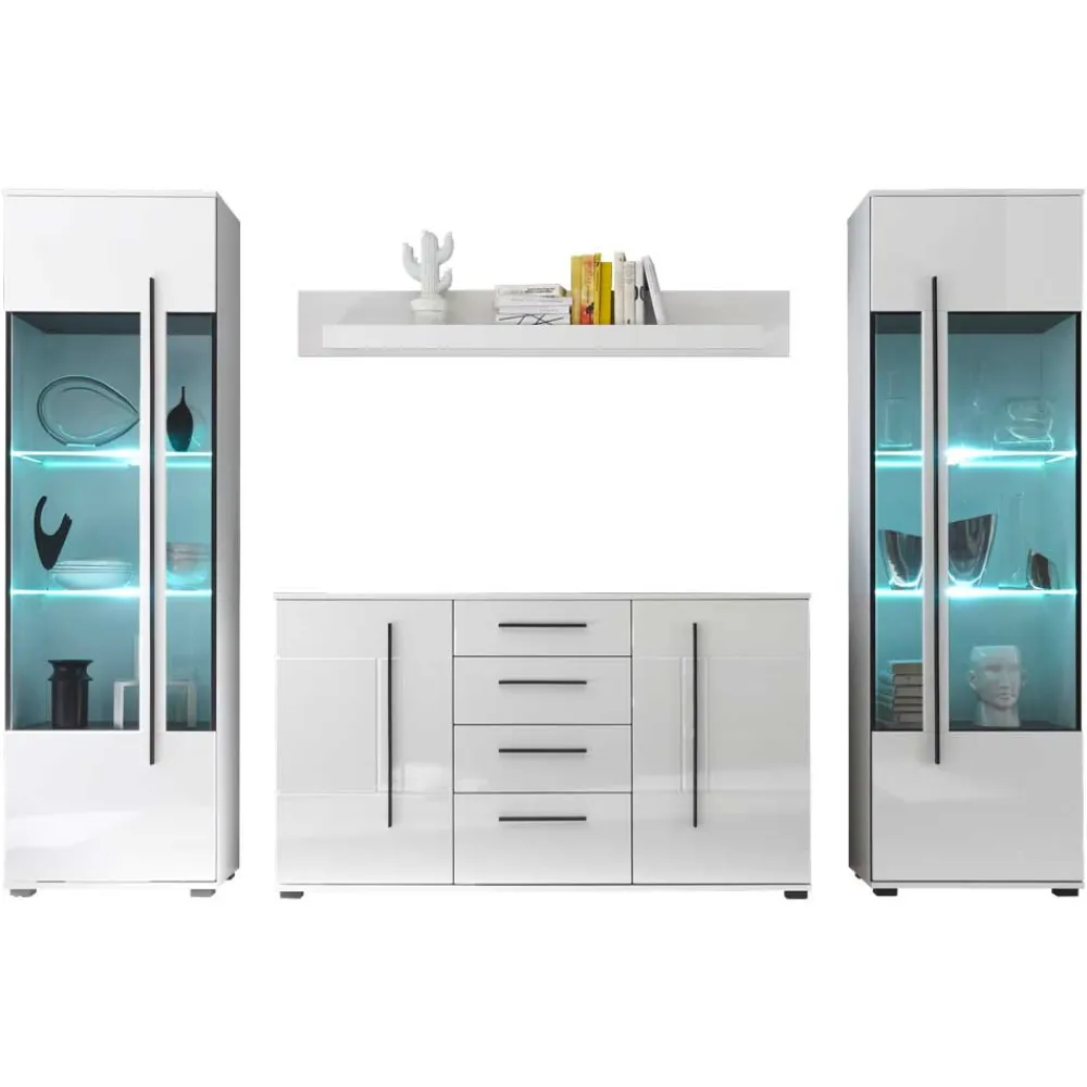 Wohnen Designermöbel|Wohnwände*Wohnzimmer Schrankwand Jetongos in Weiß Hochglanz (vierteilig)