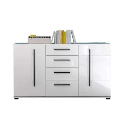 Wohnen Designermöbel|Wohnwände*Wohnzimmer Schrankwand Jetongos in Weiß Hochglanz (vierteilig)