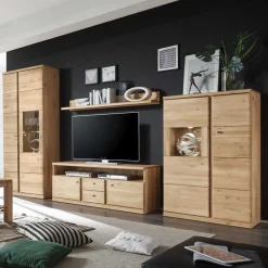 Wohnen Wohnzimmer Schrankwand Smonia aus Wildeiche hell (vierteilig)