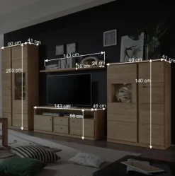 Wohnen Wohnzimmer Schrankwand Smonia aus Wildeiche hell (vierteilig)