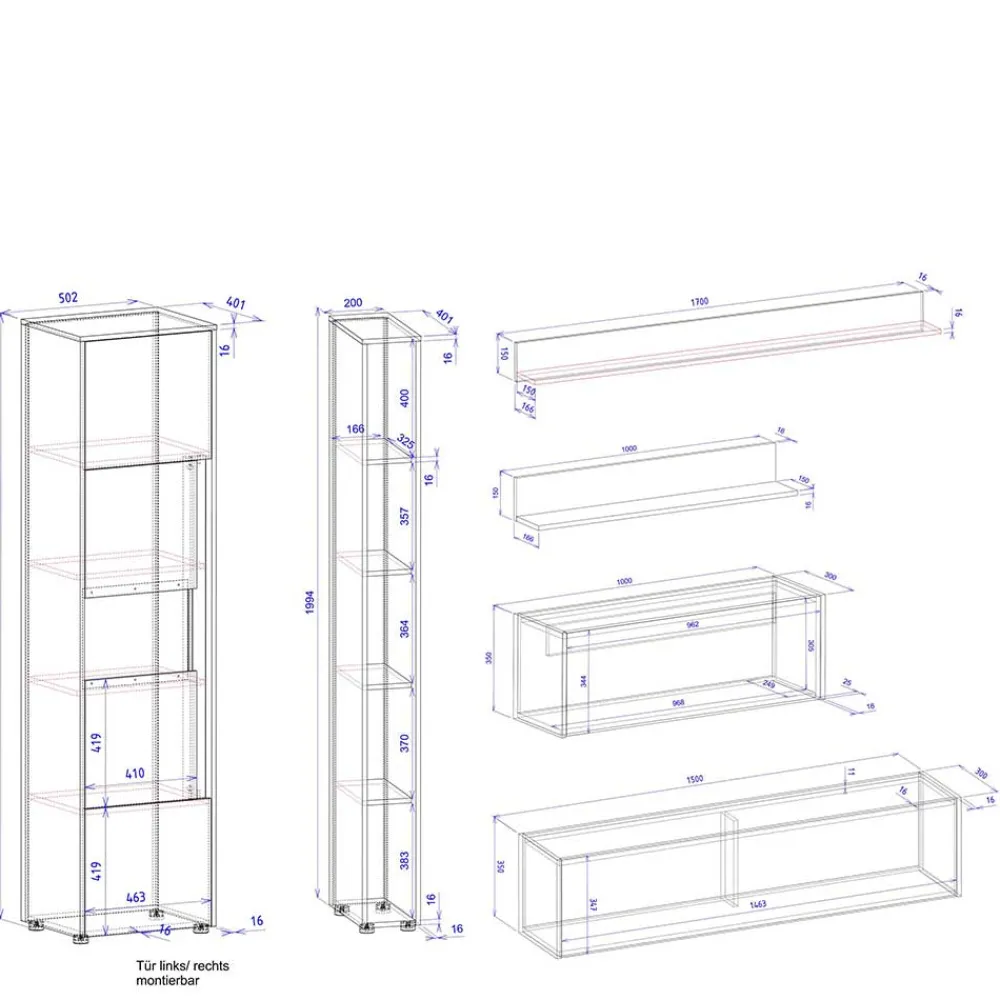 Wohnen Wohnzimmer Schränke & Regale Set - Nonessia (sechsteilig)