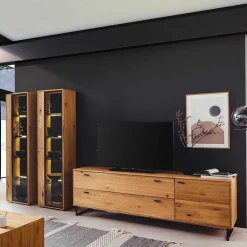 Wohnen Wohnwände|Wohnwand*Wohnzimmer Schränke aus Wildeiche & Metall - Flacona (dreiteilig)