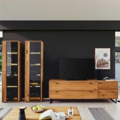 Wohnen Wohnwände|Wohnwand*Wohnzimmer Schränke aus Wildeiche & Metall - Flacona (dreiteilig)