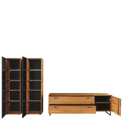 Wohnen Wohnwände|Wohnwand*Wohnzimmer Schränke aus Wildeiche & Metall - Flacona (dreiteilig)