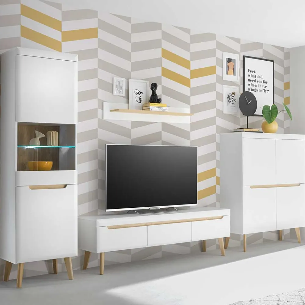 Wohnen Skandinavische Möbel|Wohnzimmerschränke*Wohnzimmer Schränke und Wandboard Set - Ginko (vierteilig)