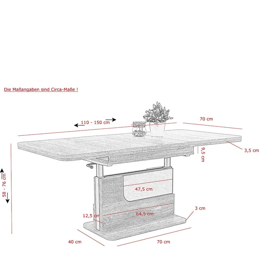 Wohnen Wohnzimmer Säulentisch höhenverstellbar - Karima