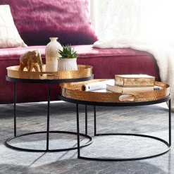 Wohnen Wohnzimmer Tablett-Tische in Gold - Viborg (zweiteilig)