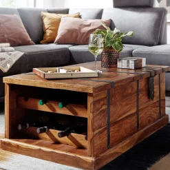 Wohnen Holztruhen*Wohnzimmer Truhentisch mit Weinregal - Ovalle