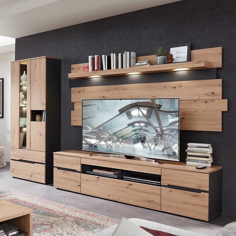 Wohnen Wohnzimmer TV Anbauwand in Wildeiche - Kuetra (dreiteilig)