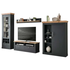 Wohnen Wohnwände|Wohnwand*Wohnzimmer TV Wohnwand in Grau mit Wildeiche - Lionel (vierteilig)