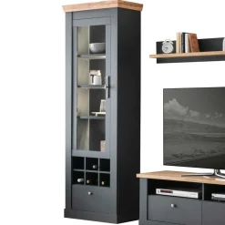 Wohnen Wohnwände|Wohnwand*Wohnzimmer TV Wohnwand in Grau mit Wildeiche - Lionel (vierteilig)