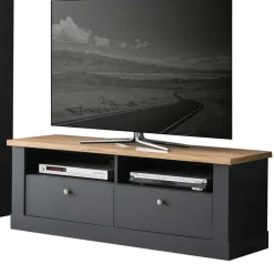 Wohnen Wohnwände|Wohnwand*Wohnzimmer TV Wohnwand in Grau mit Wildeiche - Lionel (vierteilig)