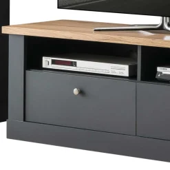 Wohnen Wohnwände|Wohnwand*Wohnzimmer TV Wohnwand in Grau mit Wildeiche - Lionel (vierteilig)