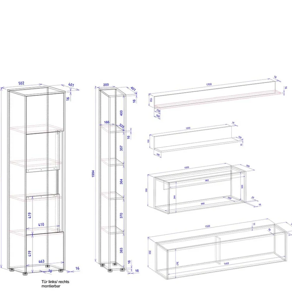 Wohnen Wohnzimmerschränke*Wohnzimmer TV-Anbauwand Set - Ahilav (sechsteilig)