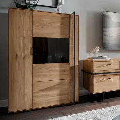 Wohnen Wohnzimmer Vitrine aus Asteiche mit Metall - Clenza I