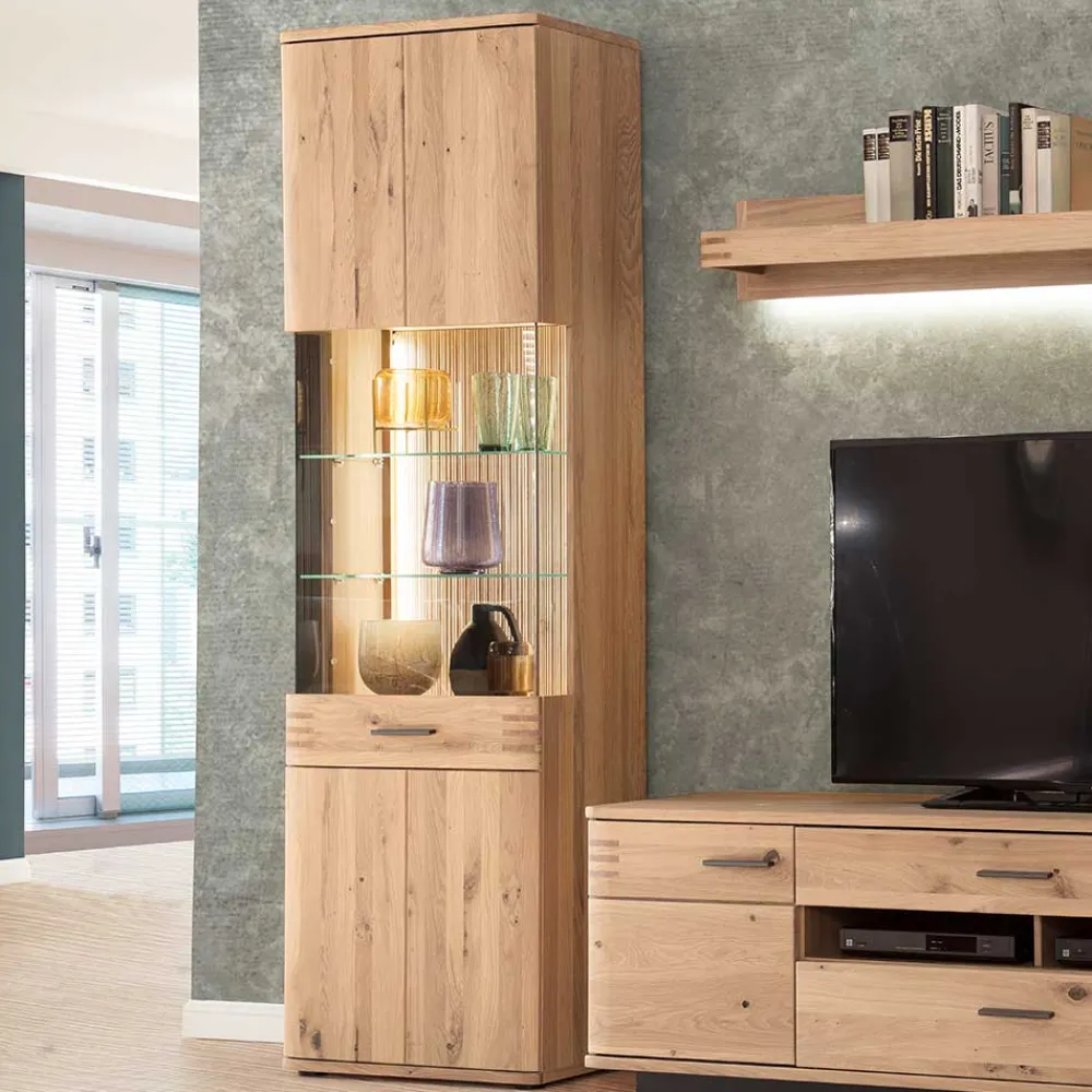 Wohnen Naturholzmöbel|Massivholzmöbel*Wohnzimmer Vitrine in Eiche Bianco geölt - Crupean