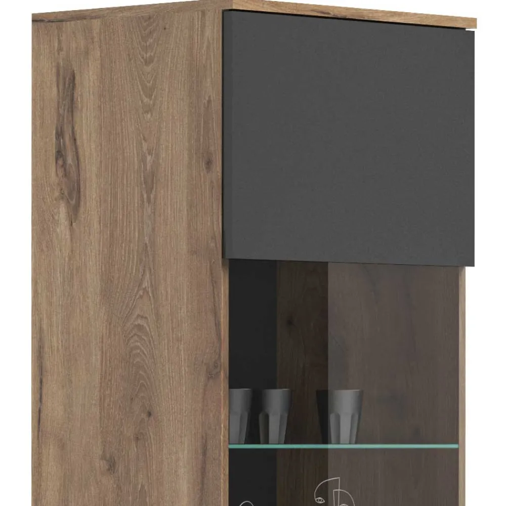 Wohnen Graue Möbel|Wohnzimmerschränke*Wohnzimmer Vitrinenschrank in der Größe 57x200x37 cm - Lucios