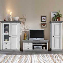 Wohnen Wohnzimmer Wohnwand Mirandesca in Weiß Grau teilmassiv (dreiteilig)