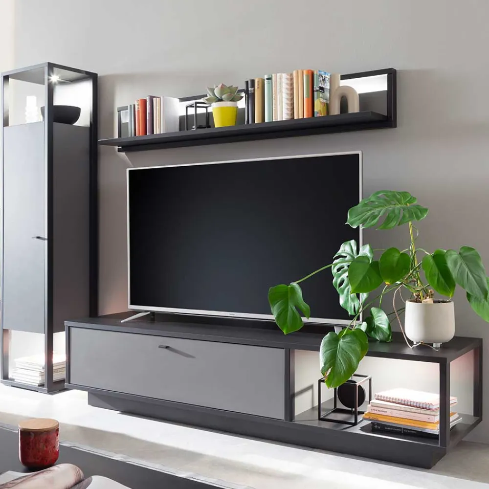 Wohnen Wohnwände|Wohnwand*Wohnzimmermöbel TV Wand in Grau - Ridona (dreiteilig)