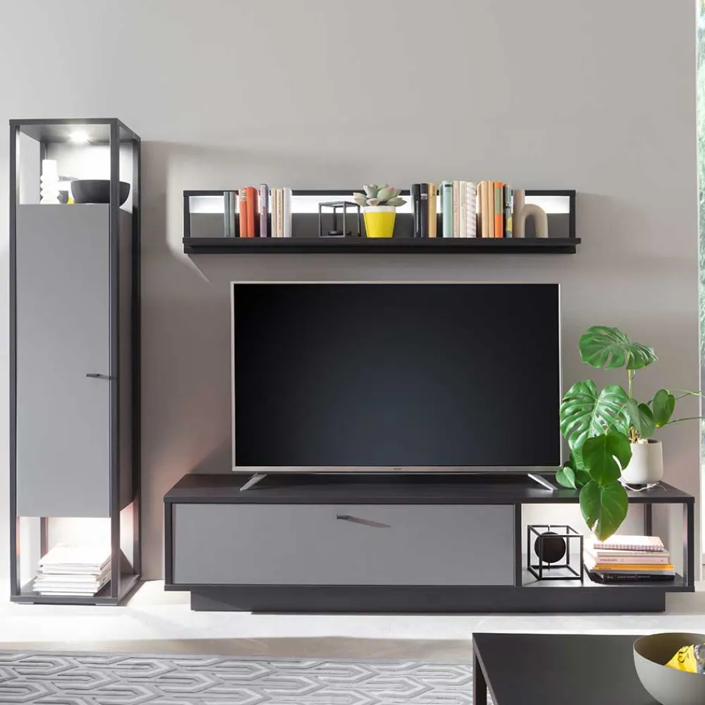 Wohnen Wohnwände|Wohnwand*Wohnzimmermöbel TV Wand in Grau - Ridona (dreiteilig)