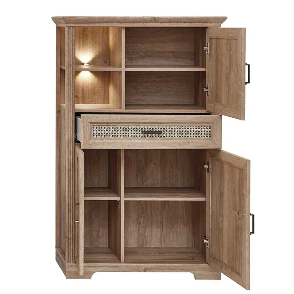 Wohnen Wohnzimmerschrank in Eiche Optik mit LED - Barack