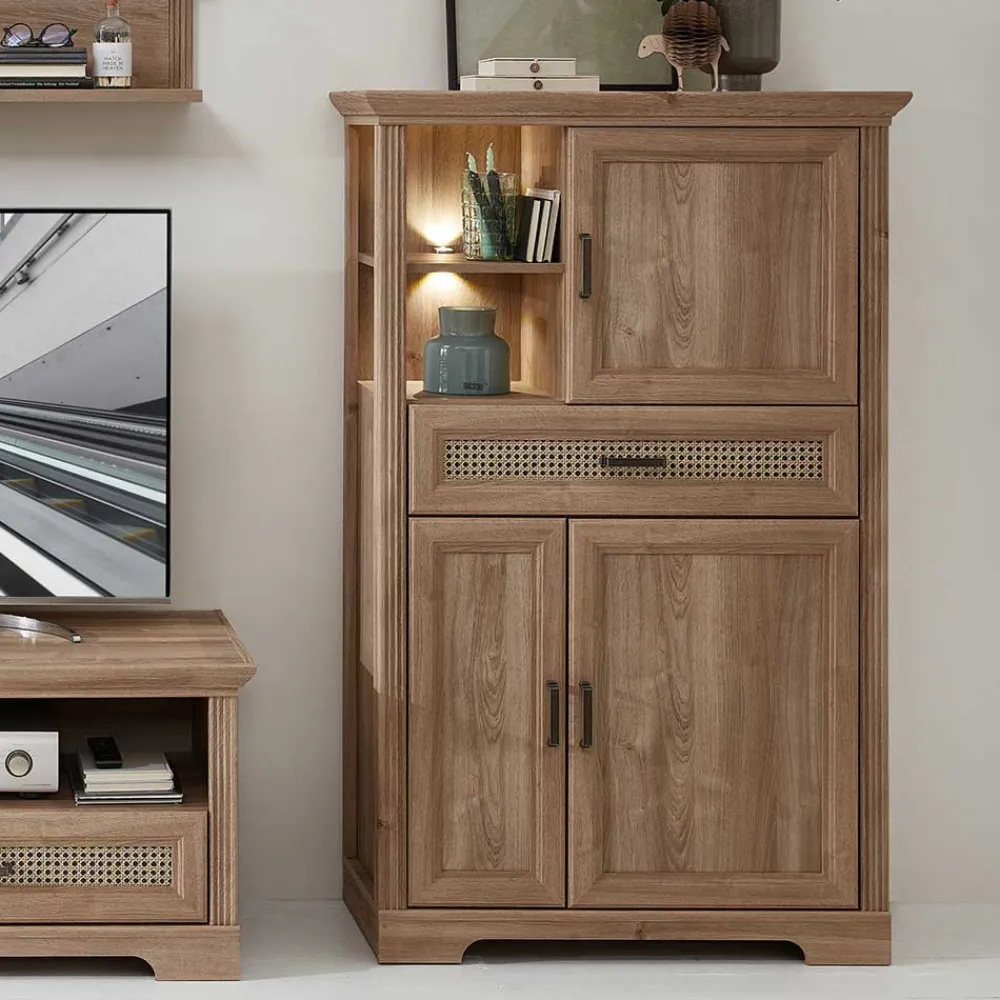 Wohnen Wohnzimmerschrank in Eiche Optik mit LED - Barack