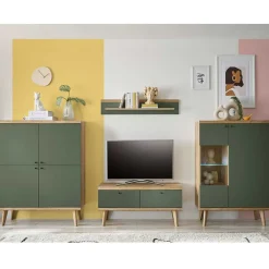 Wohnen Wohnzimmerschränke & Regal in Graugrün - Oliva (vierteilig)