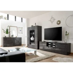 Wohnen Wohnwände|Wohnwand*Wohnzimmerschränke in Grau glänzend - Ipatal (dreiteilig)