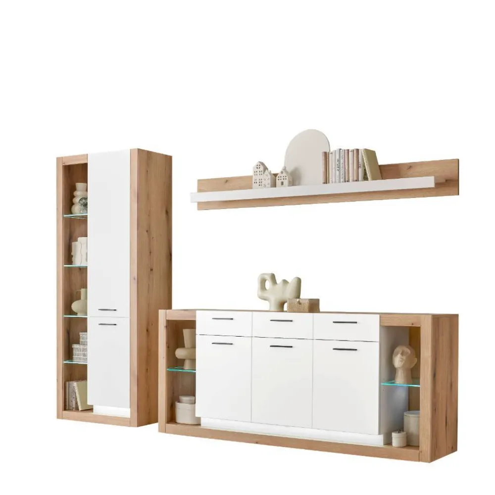 Wohnen Weiße Möbel|Wohnwände*Wohnzimmerschränke und Wandboard Set - Adejano (dreiteilig)
